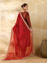 KcPc Traditional Bandhani Style Georgette Dupatta Swastik Border Special KKPRKS