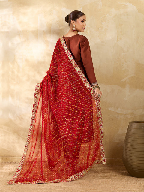 KcPc Traditional Bandhani Style Georgette Dupatta Swastik Border Special KKPRKS
