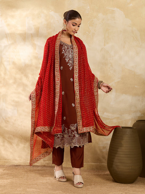 KcPc Traditional Bandhani Style Georgette Dupatta Swastik Border Special KKPRKS