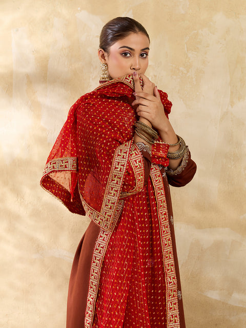 KcPc Traditional Bandhani Style Georgette Dupatta Swastik Border Special KKPRKS