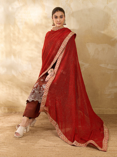 KcPc Festive Georgette Bandhani Dupatta with Elegant Swastik Border  KKPRKS