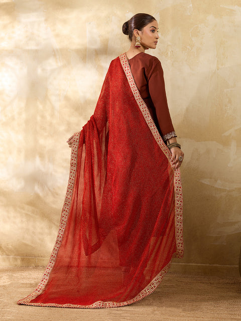 KcPc Festive Georgette Bandhani Dupatta with Elegant Swastik Border  KKPRKS