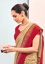 Silk Fabric Uniform Official Wear saree in red colour border under 1500