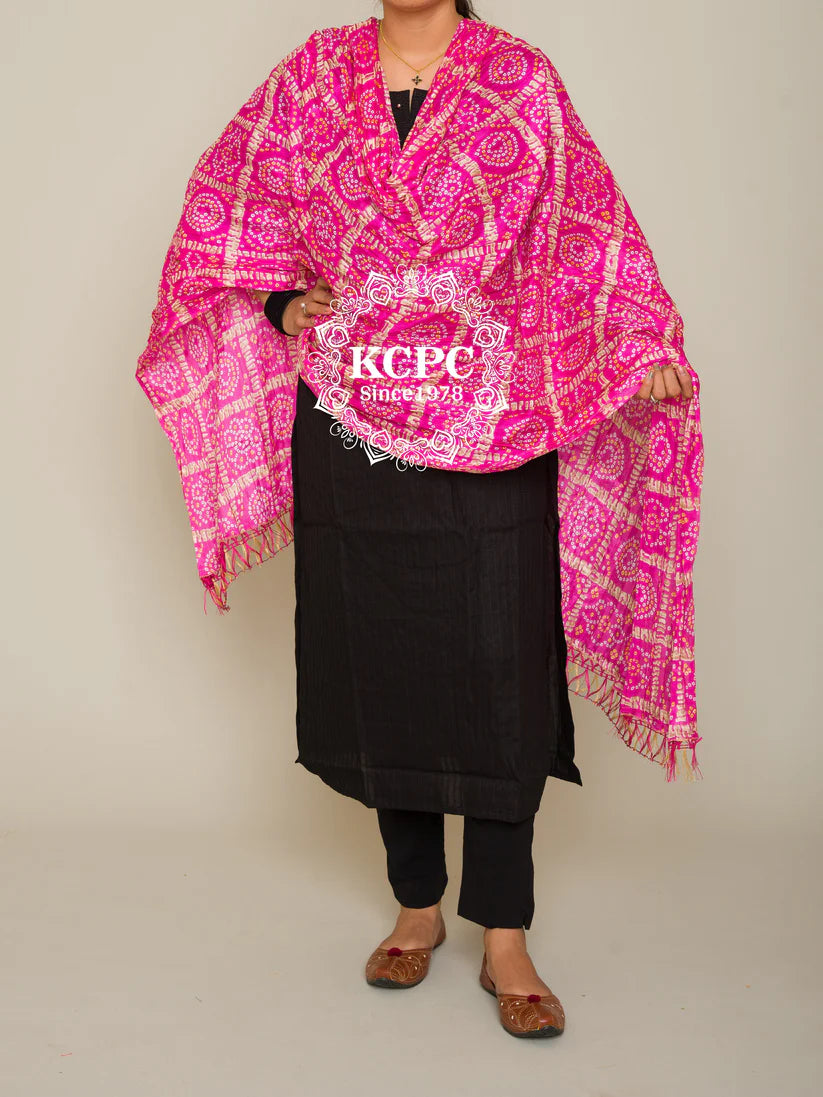 KcPc New Chinon Silk Bandhani Style with Print Dupatta PinkRAY