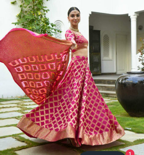 KcPc Beautiful Rajasthani Bandhej Gharchola Lehenga  KML