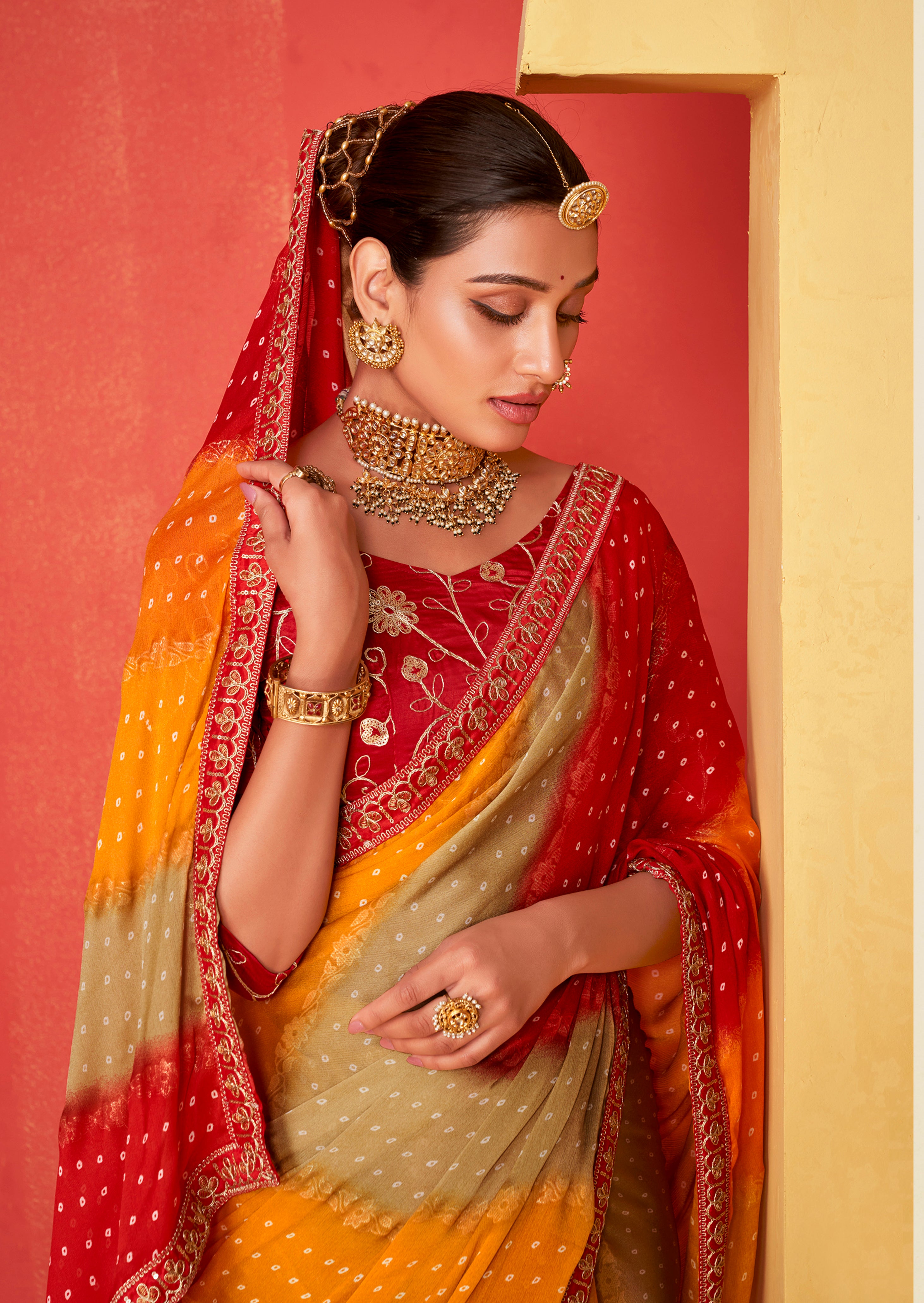 designer bandhani saree for festival 