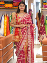 KcPc Ethnic Trending Pure Gaji Silk Bandhani Ghatchola Chunri Pila Odhna in Aara Tari Handwork Chunri (Red)