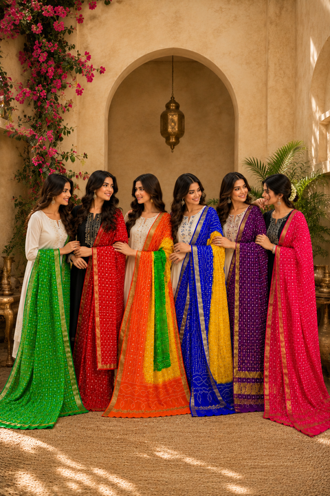 KcPc Traditional Ghatchola Bandhani Art Silk Dupatta