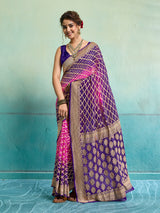 KcPc New Launch Pure Khaddi Georgette Upada Neemzari Bandhej SareePink Purple