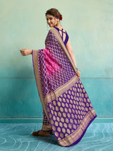 KcPc New Launch Pure Khaddi Georgette Upada Neemzari Bandhej SareePink Purple