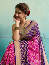 KcPc New Launch Pure Khaddi Georgette Upada Neemzari Bandhej SareePink Purple