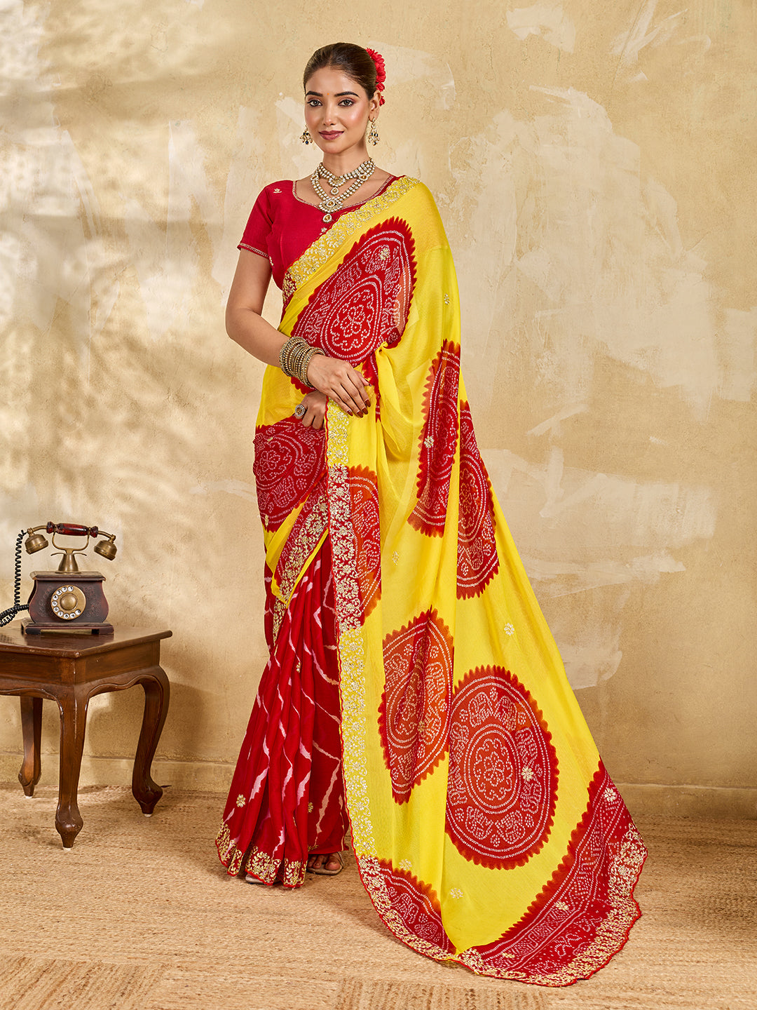 Buy Bandhani Style Saree with Pittan Work KcPc image 1