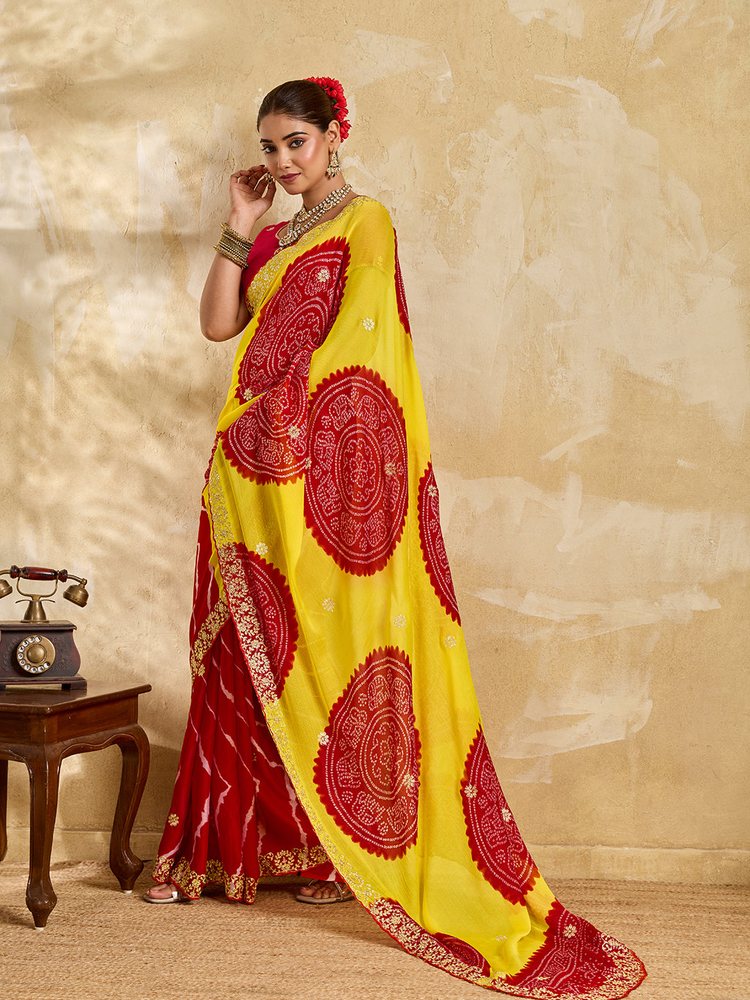 Buy Bandhani Style Saree with Pittan Work KcPc image 2