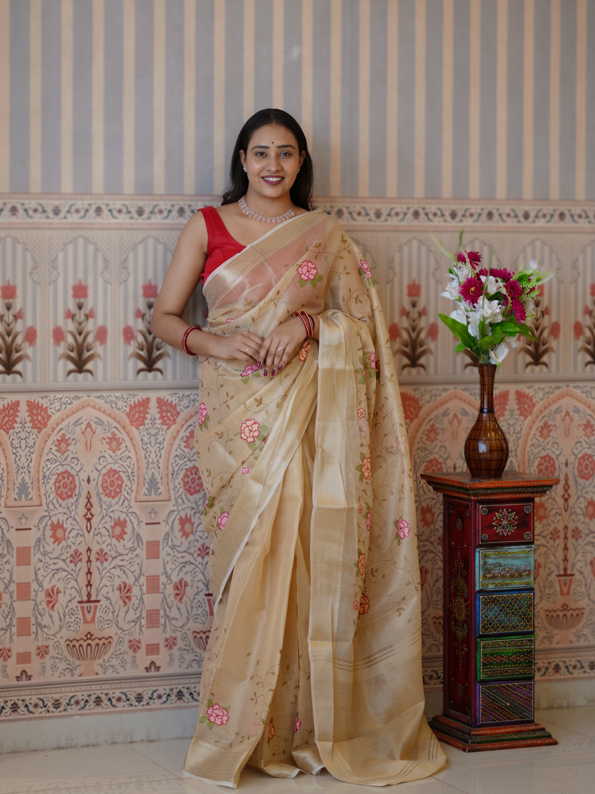 Buy Traditional Saree With Banarasi Touch Kashida Work KcPc