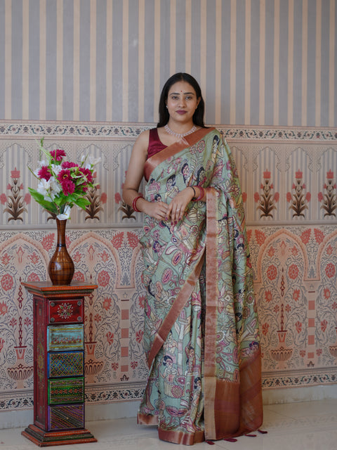 Buy Pure Viscos Silk Printed Saree Kcpc