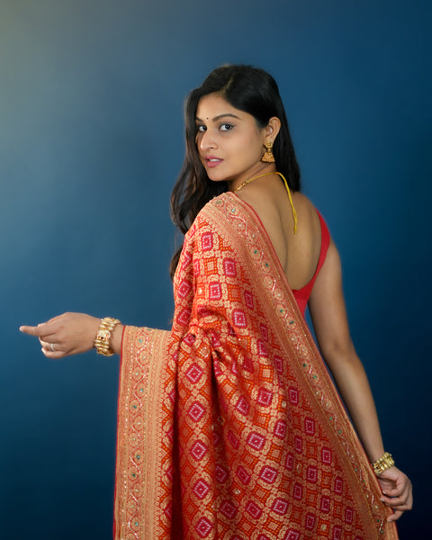  Pure Gorgette Bandhani  Style With Kalkata Zardoji Work Saree inspired by deepika padukone