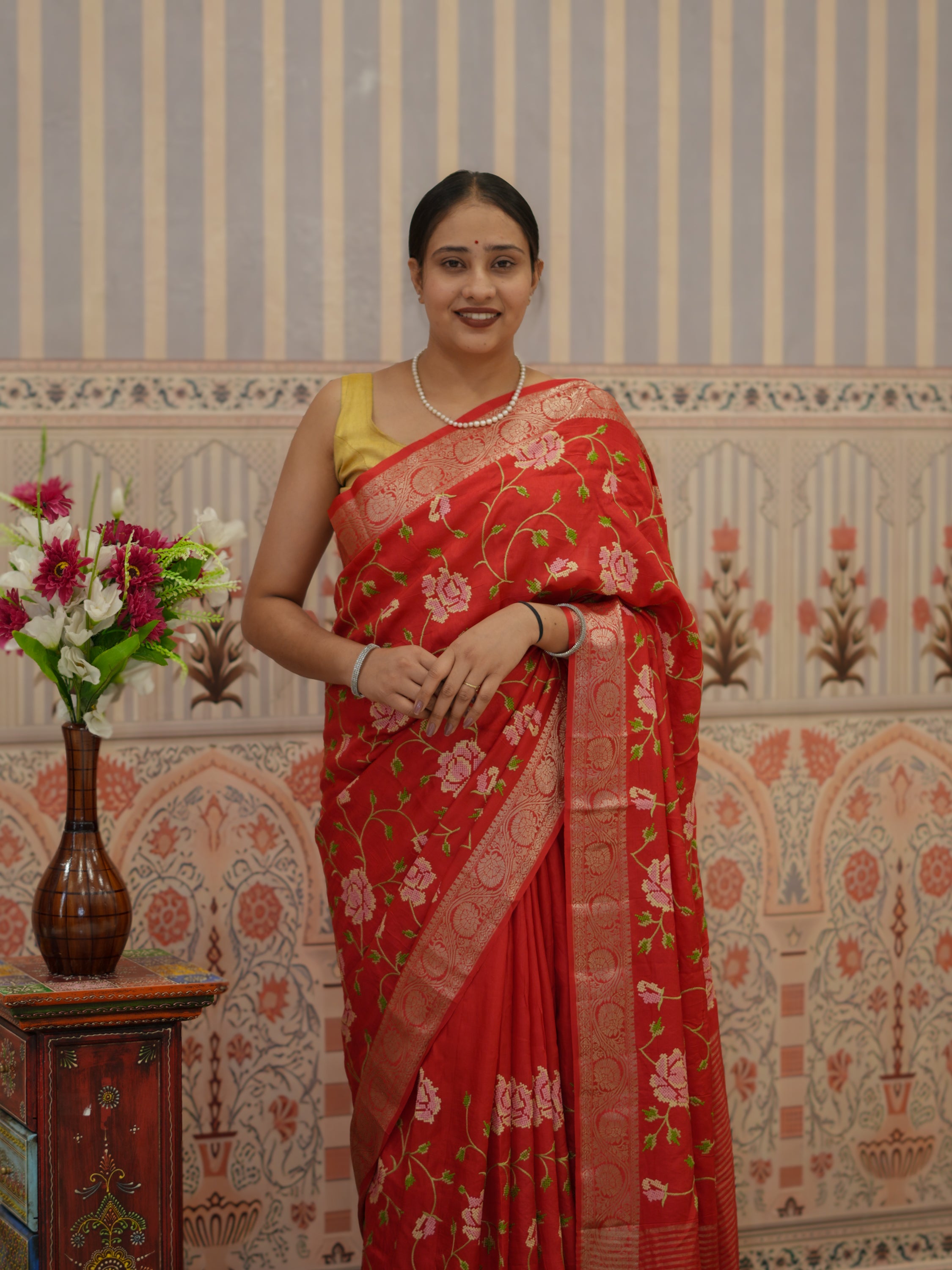 Buy HO Silk Banarasi Style With Kashida Work Saree Kcpc