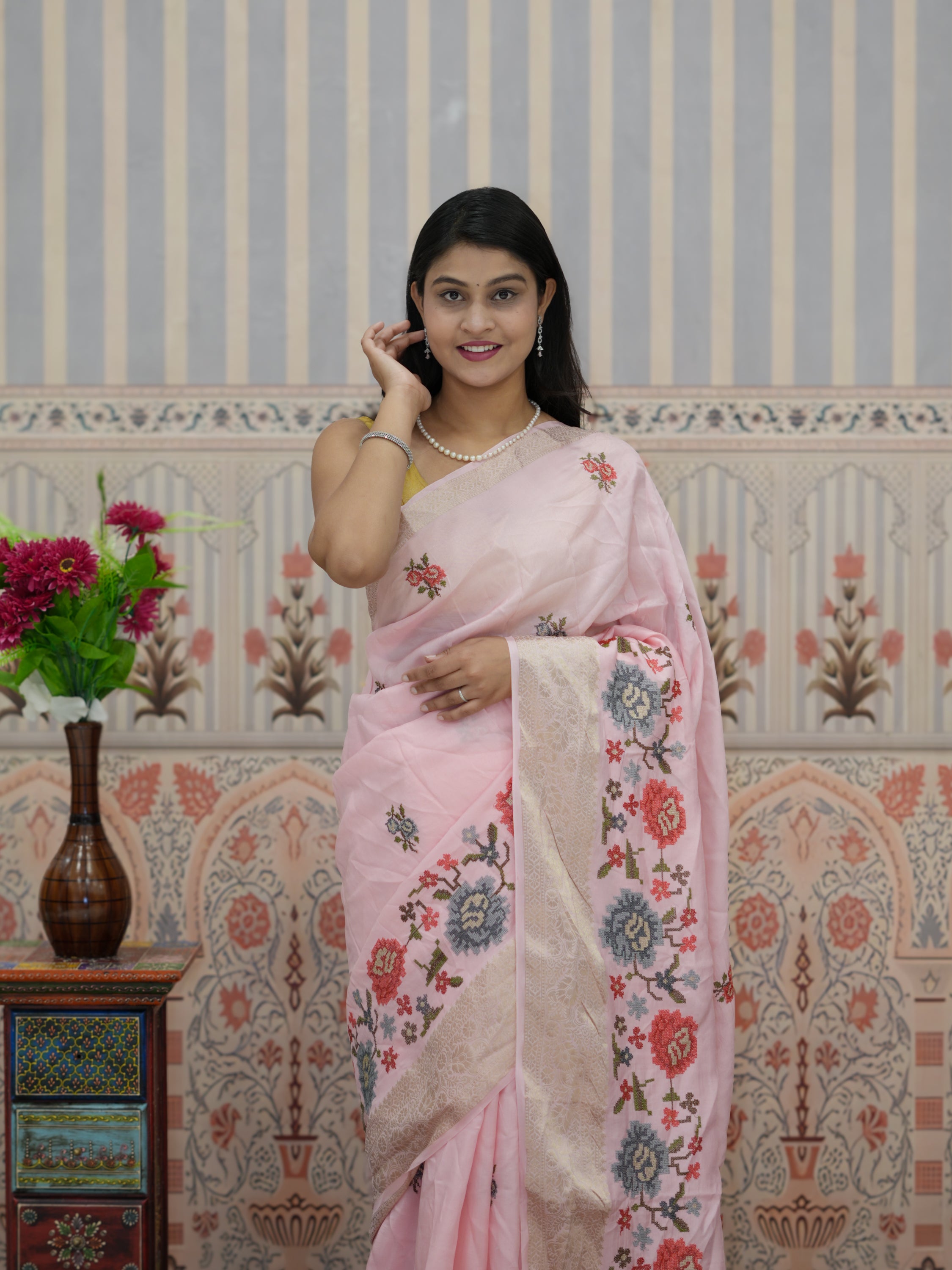 Buy Munga Silk Embroidery style Saree Kcpc