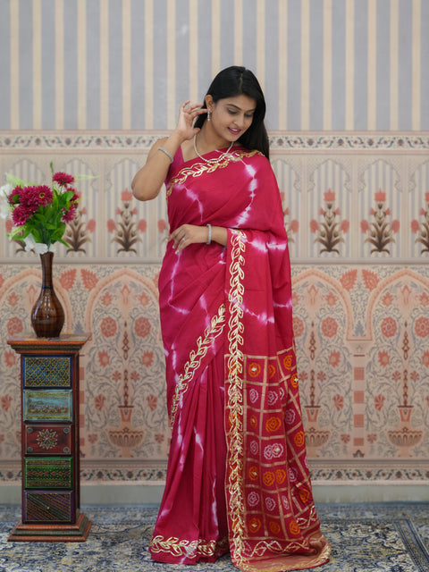 Buy Bandhani Style Dola Silk Saree with Gotapatti Work Kcpc