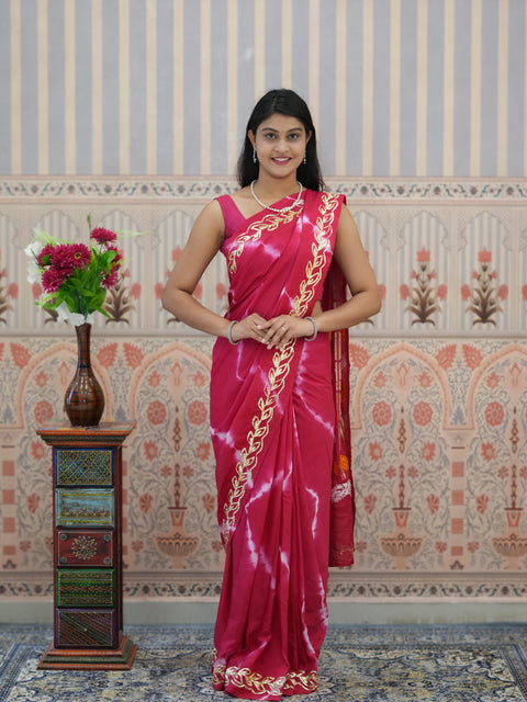 Buy Bandhani Style Dola Silk Saree with Gotapatti Work Kcpc