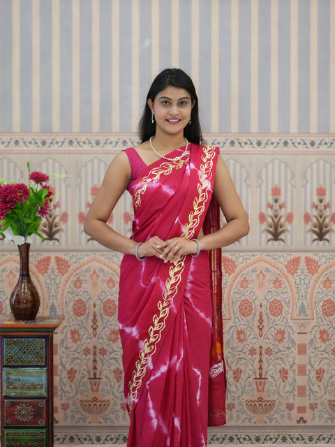 Buy Bandhani Style Dola Silk Saree with Gotapatti Work Kcpc