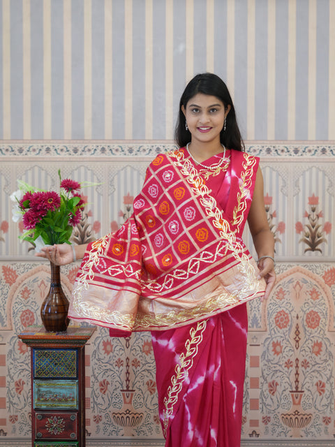 Buy Bandhani Style Dola Silk Saree with Gotapatti Work Kcpc
