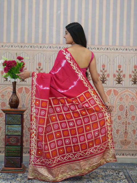 Buy Bandhani Style Dola Silk Saree with Gotapatti Work Kcpc