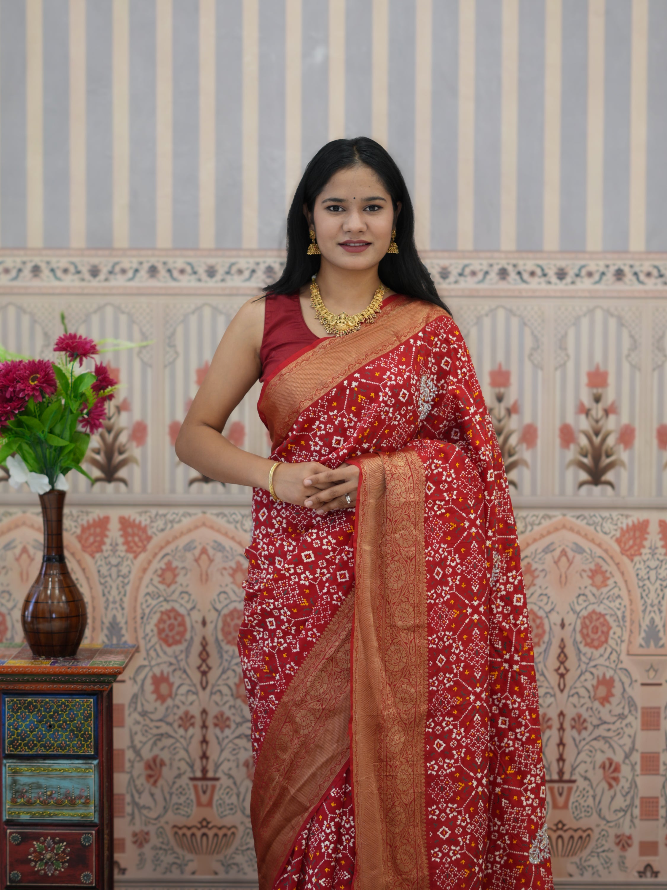 Buy Visco Silk Zardoji Work With Patola Print Style Saree Kcpc
