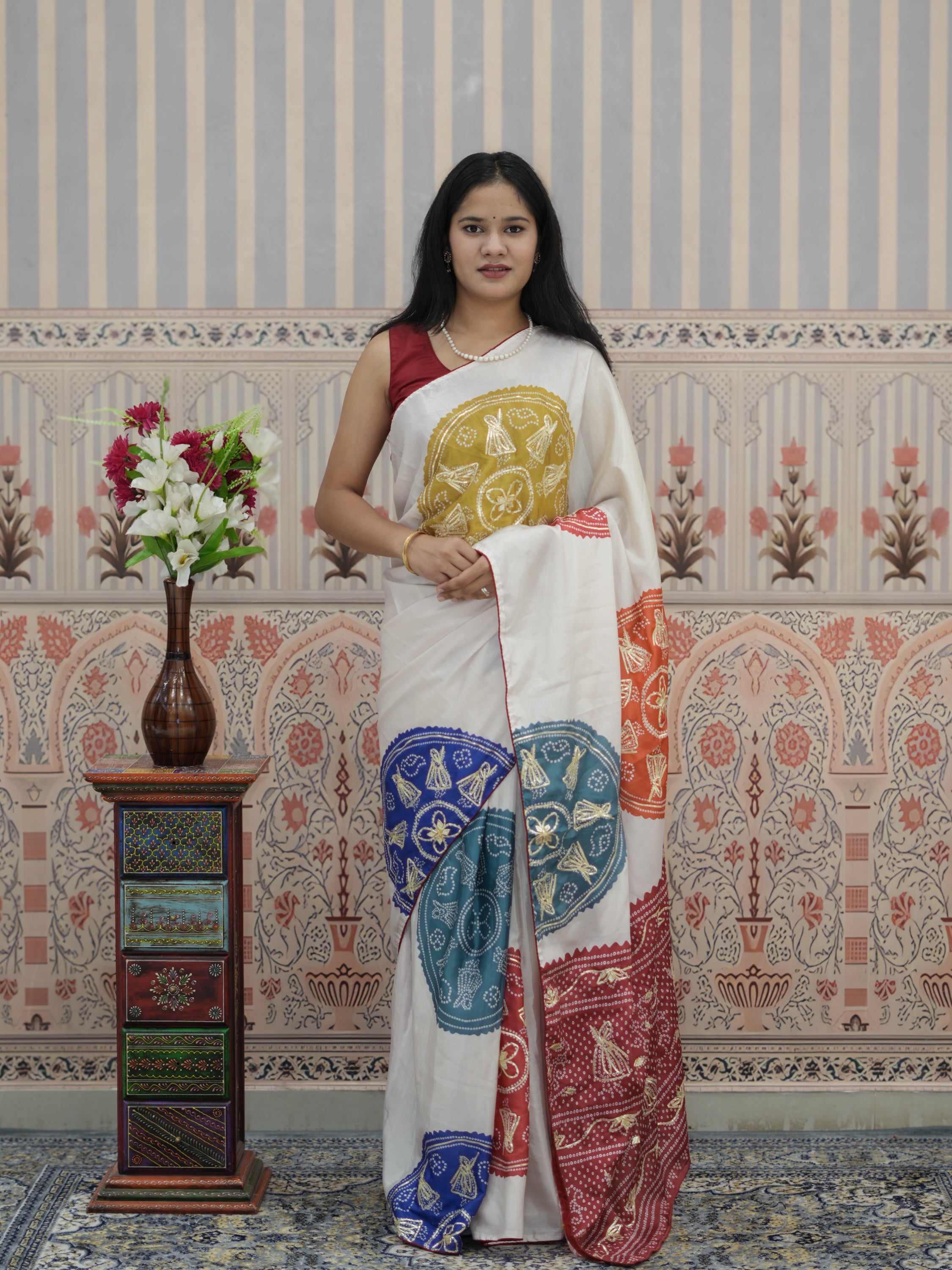 Buy Bandhani Saree With Gota Patti Border Work Kcpc