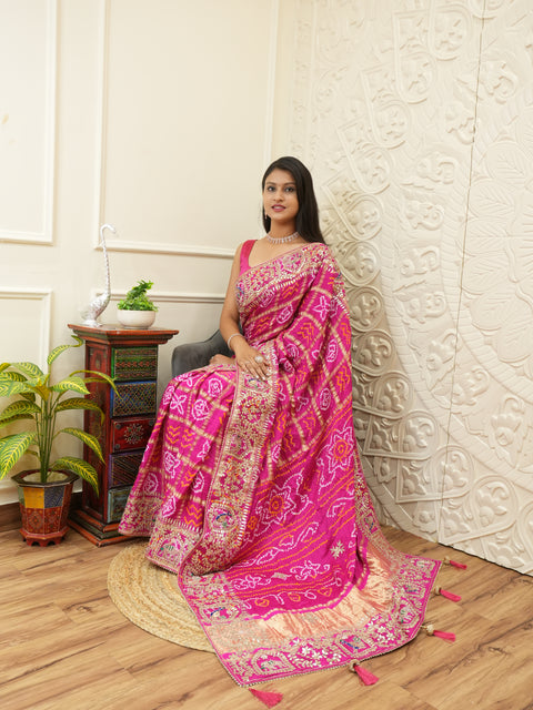 By New Famous Gaji Silk gharchola Heavy Gotapatti Work Saree With Traditional Wear