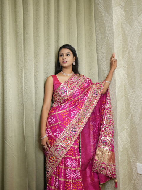 By New Famous Gaji Silk gharchola Heavy Gotapatti Work Saree With Traditional Wear