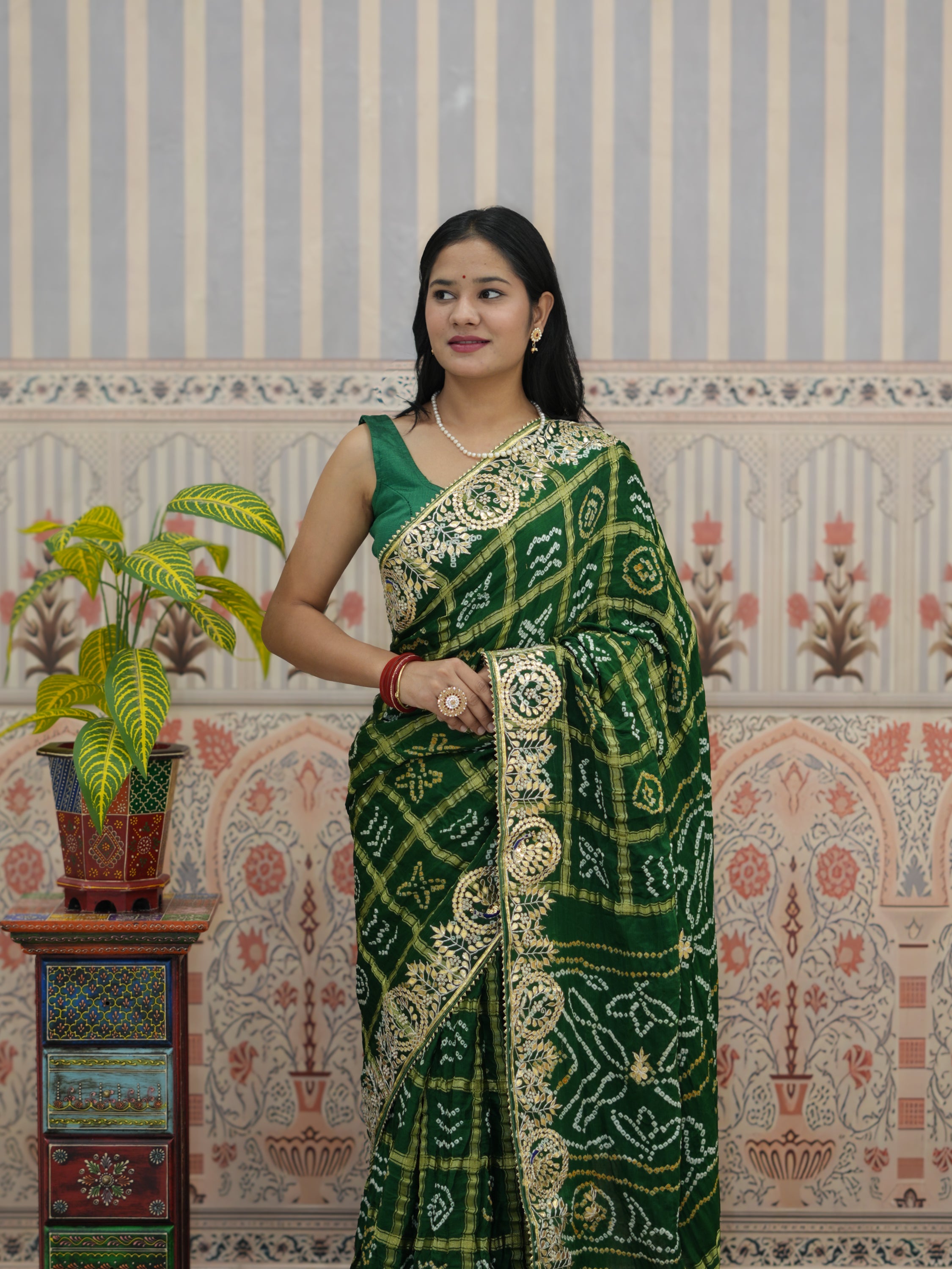 Buy Pure Gaji Silk Bandhani Ghatchola Gotapatti Saree Kcpc