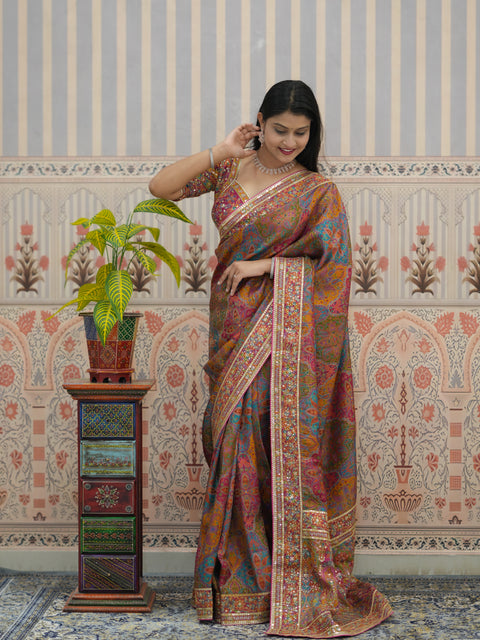 Buy Silk Printed Saree with Zari Work Kcpc