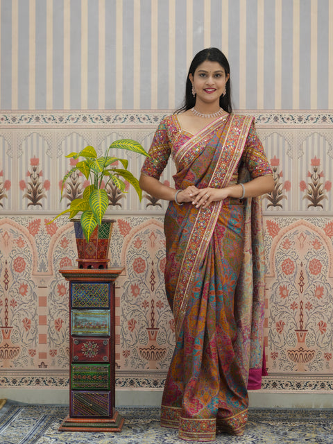 Buy Silk Printed Saree with Zari Work Kcpc