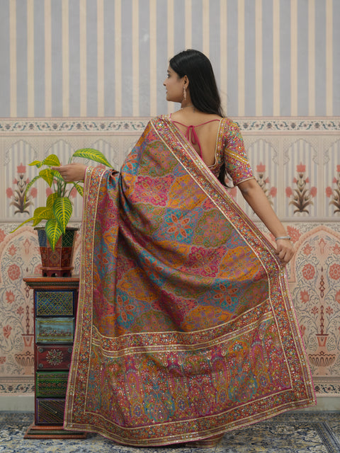 Buy Silk Printed Saree with Zari Work Kcpc