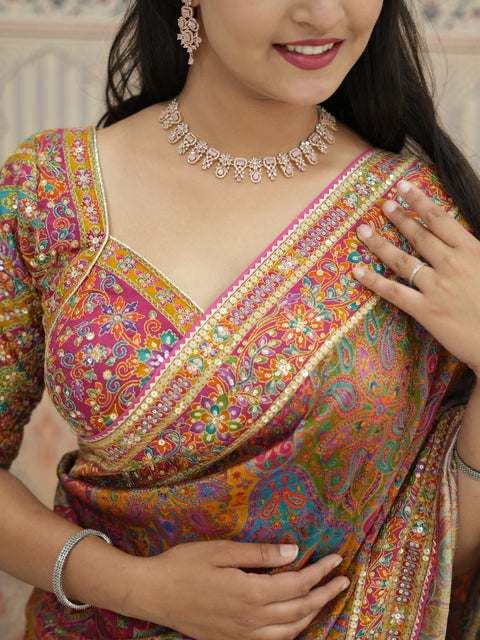 Buy Silk Printed Saree with Zari Work Kcpc
