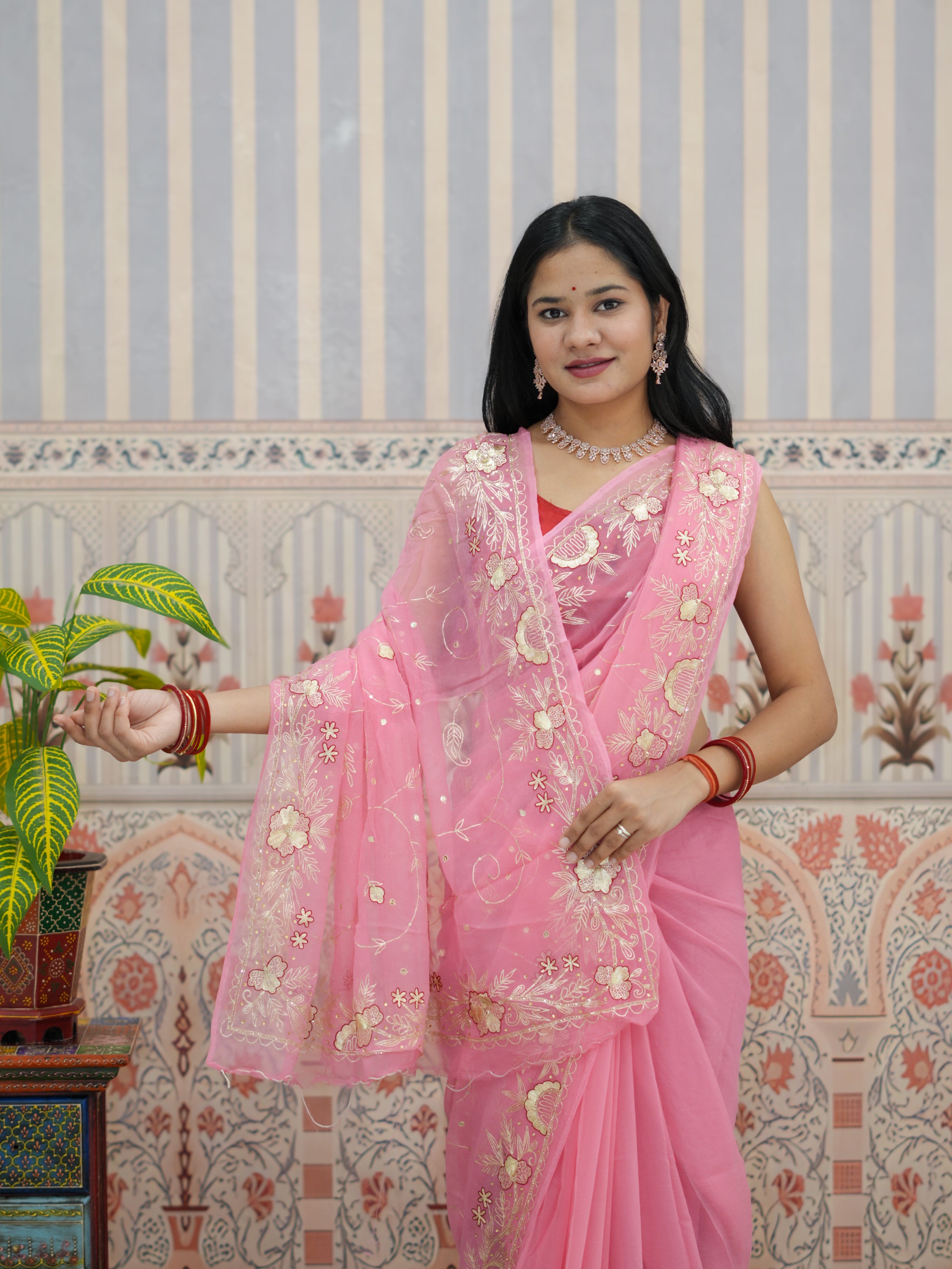 Buy Pure Diamond Chiffon Traditional Rajputi saree Kcpc