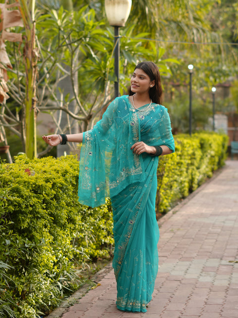 Buy Pure Diamond chiffon  tradishanal Rajputi saree Kcpc
