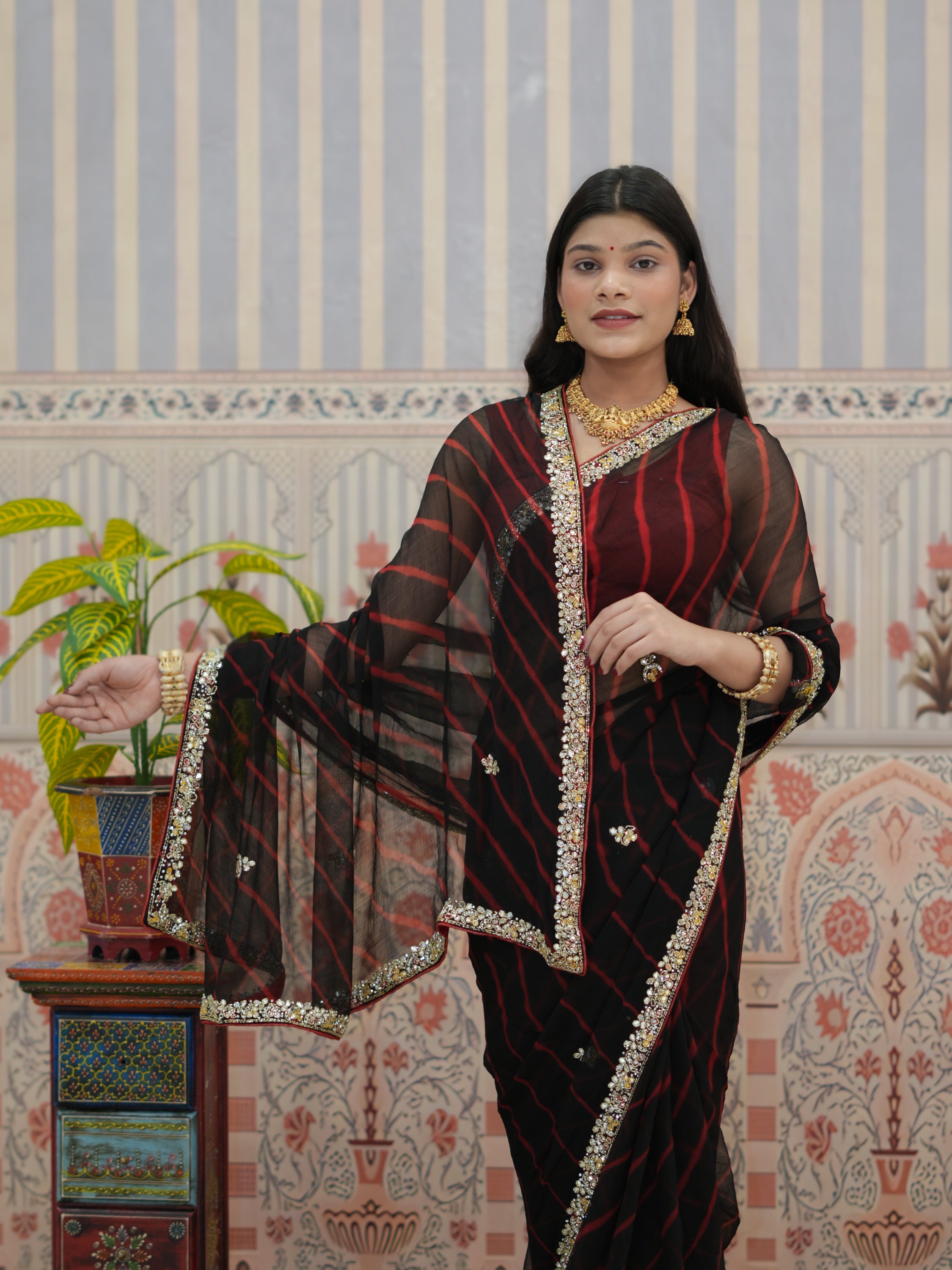 Buy Chiffon Leheriya Style Saree Kcpc