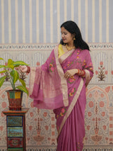 Buy Chinon Silk Saree With Festive Wear Kcpc
