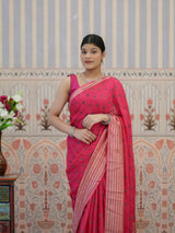 Buy Chinon Silk With Bandhani Saree Kcpc