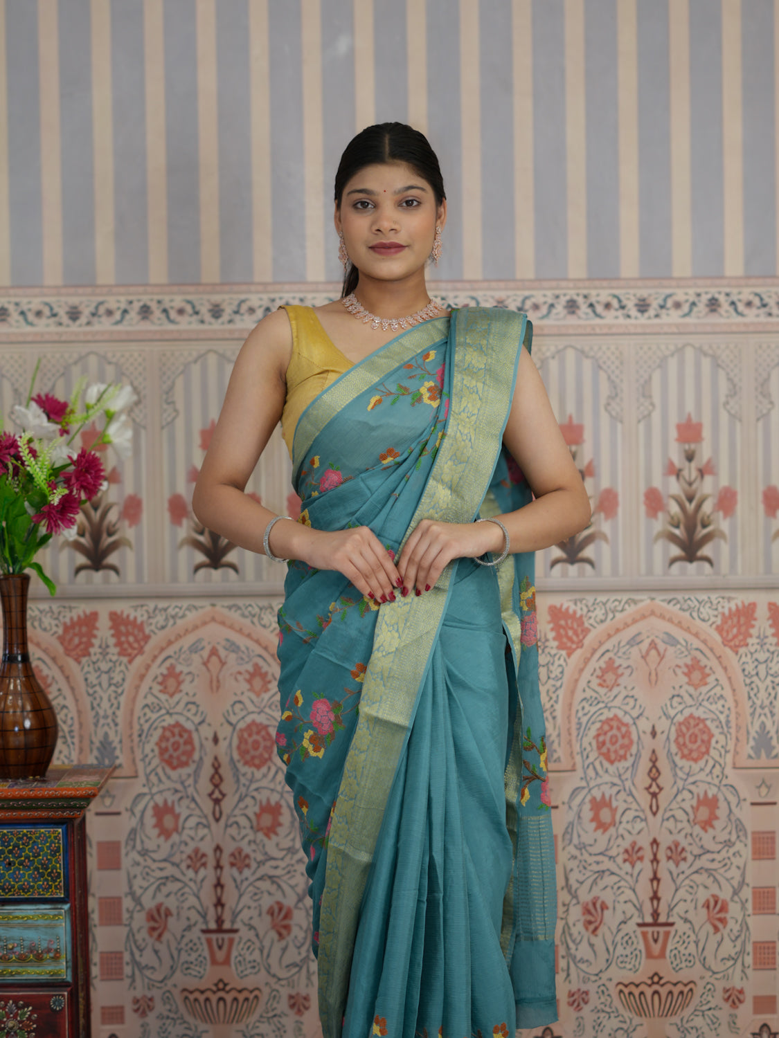 Buy Zari border Saree With Festive Wear