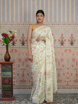 Buy Silk Banarasi Style With Kashida Work Saree in white colour