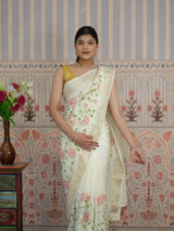 Buy Silk Banarasi Style With Kashida Work Saree in white colour