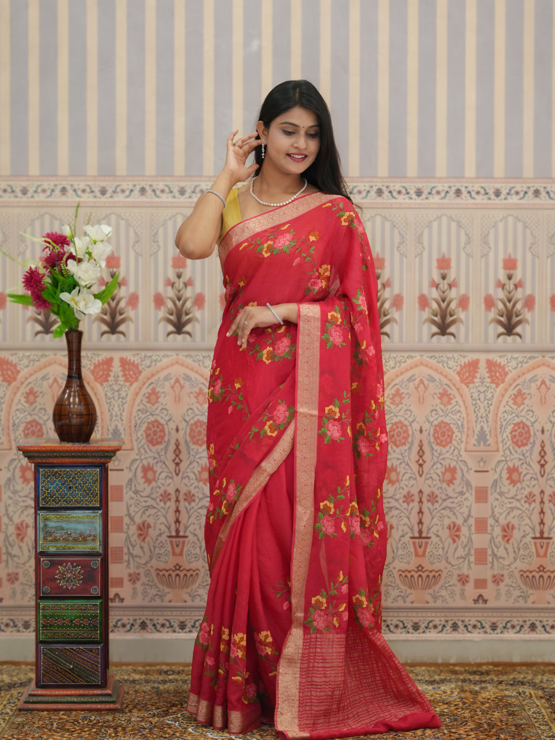 Buy Zari border Saree With Festive Wear