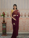 KcPc Pure Chiffon Jaipuri Saree Zari Sequence Rose Buta Work Saree VND Wine