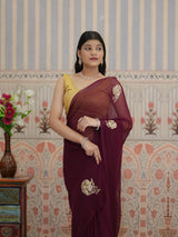 KcPc Pure Chiffon Jaipuri Saree Zari Sequence Rose Buta Work Saree VND Wine
