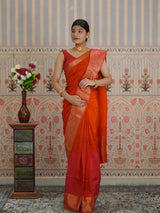 Red and orange saree with zardozi work and Banarasi style