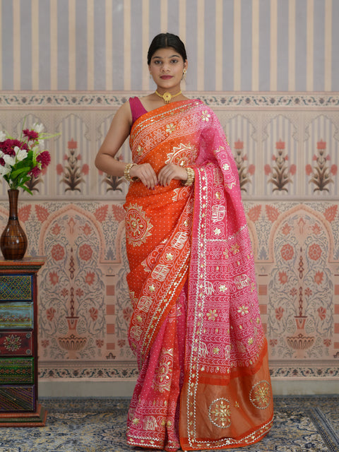 Buy New Festive Russian Silk Fancy Saree with Gotapatti Work KcPc