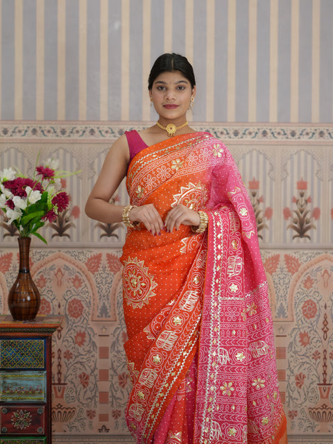 Buy New Festive Russian Silk Fancy Saree with Gotapatti Work KcPc
